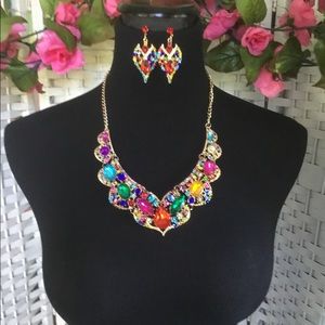 Multi Color Rhinestone Chunky Bib Statement Necklace Crystal Multicolor …